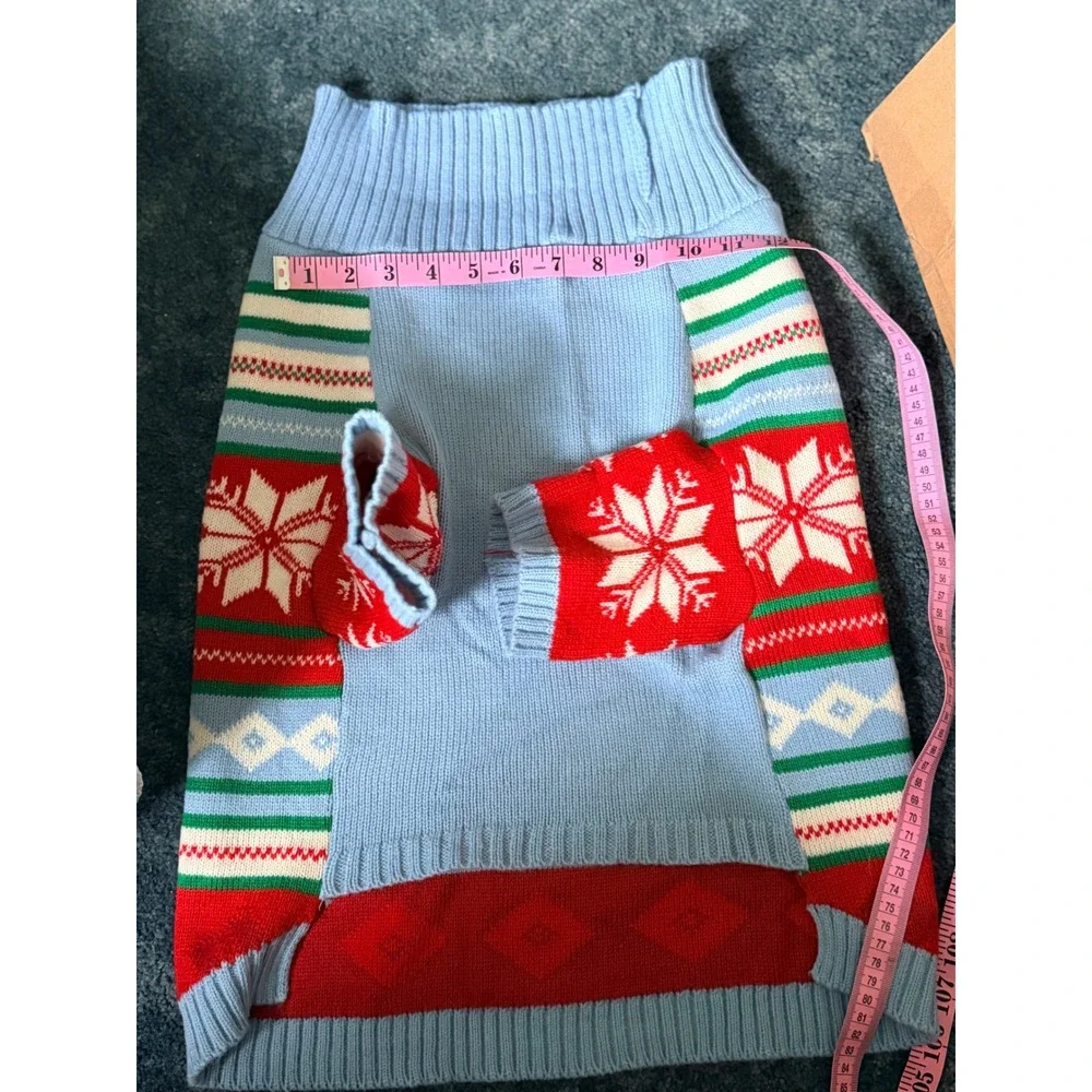 International Pet Supplies Fair Isle Dog Sweater XXL Blue‎ Red Holiday Snowflake